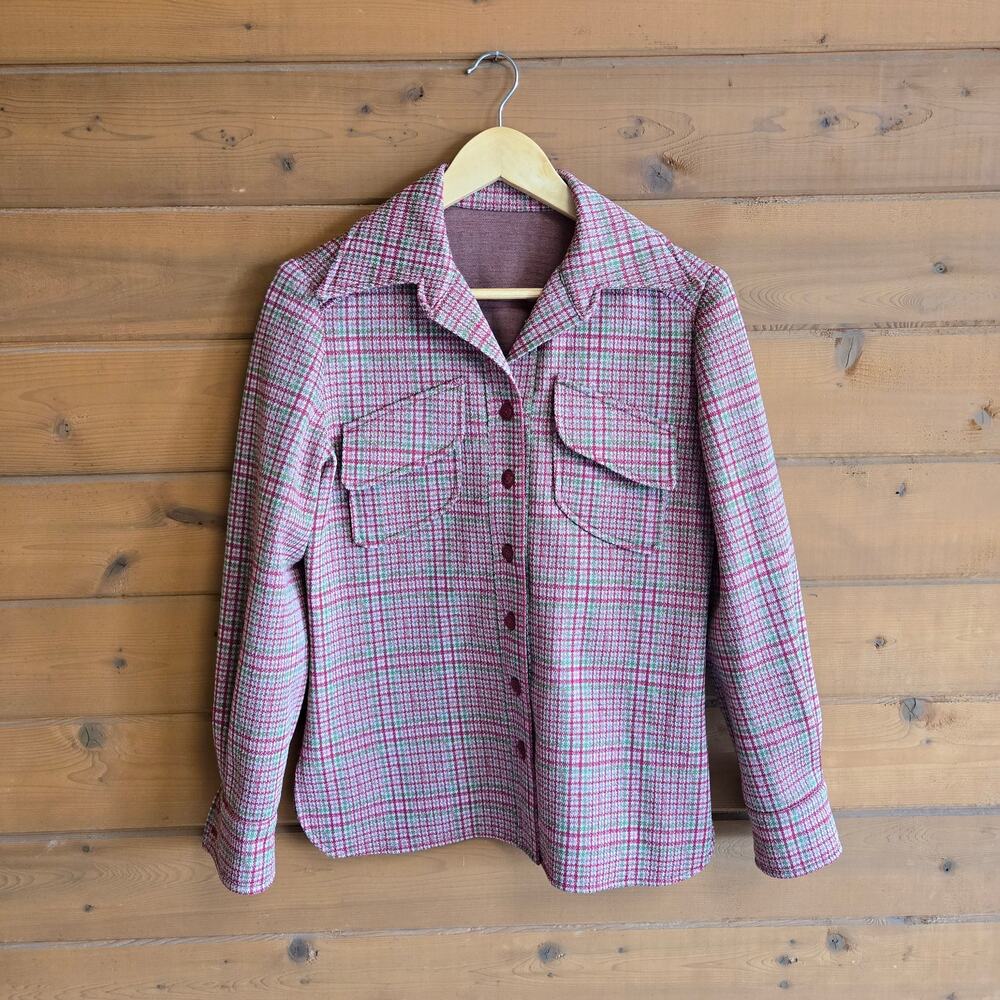 Vintage Pantsuit Set Trouser Button Down Long Sleeve Top Plaid Leisure Suit L - Picture 6 of 9
